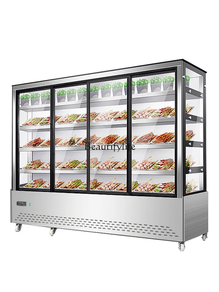 Skewers Shop Refrigerated Display Cabinet Restaurant Fresh Order Cabinet Glass Door Frozen