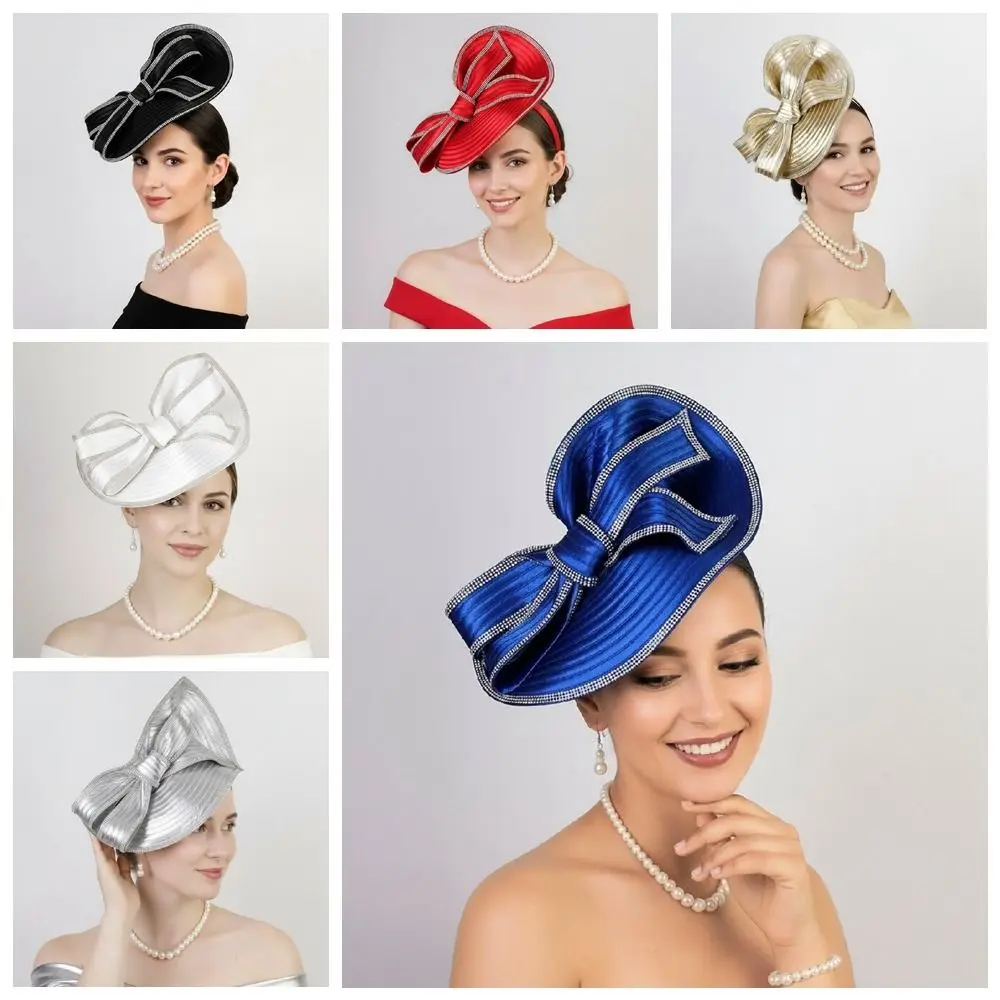 Retro Exquisiter Vintage Fascinator Hut Eleganter Süßer Braut-Kopfschmuck Schleifenknoten Haarband Formeller Hut Kentucky Kopfbedeckung Hochzeitshut – Detail 8