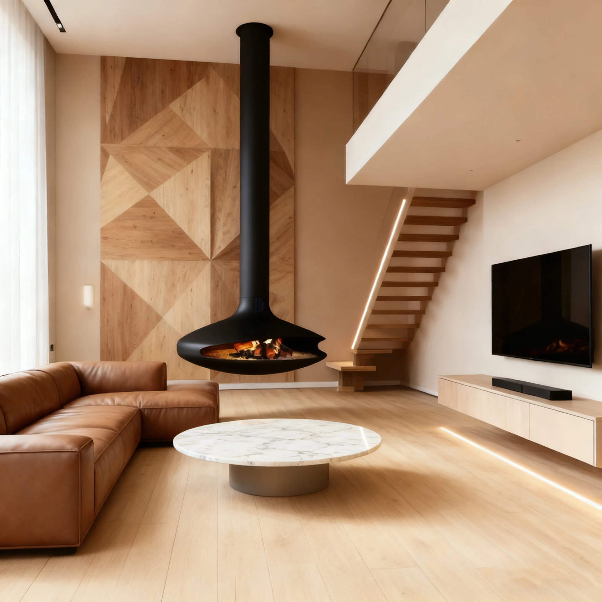 CRUISE Real Flame Transparent Glass Indoor Heating Freestanding Wood Burning Stove Iron Plate With Diameter Hanging Fireplace