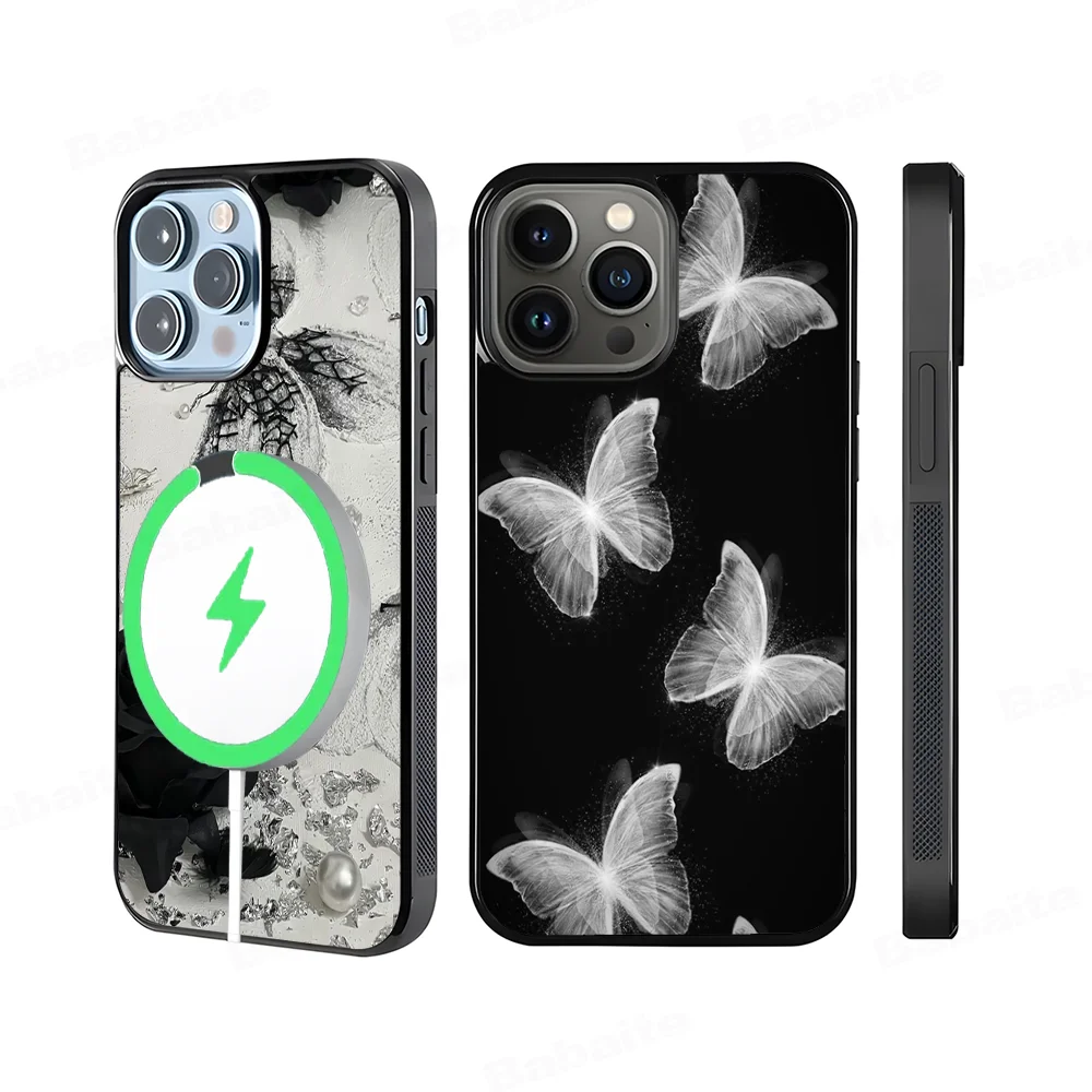 

Black Butterfly Phone Case Magnetic Case For IPhone 16 14 13 12 11 15 Pro Max Plus For Magsafe Wireless Charge Cover