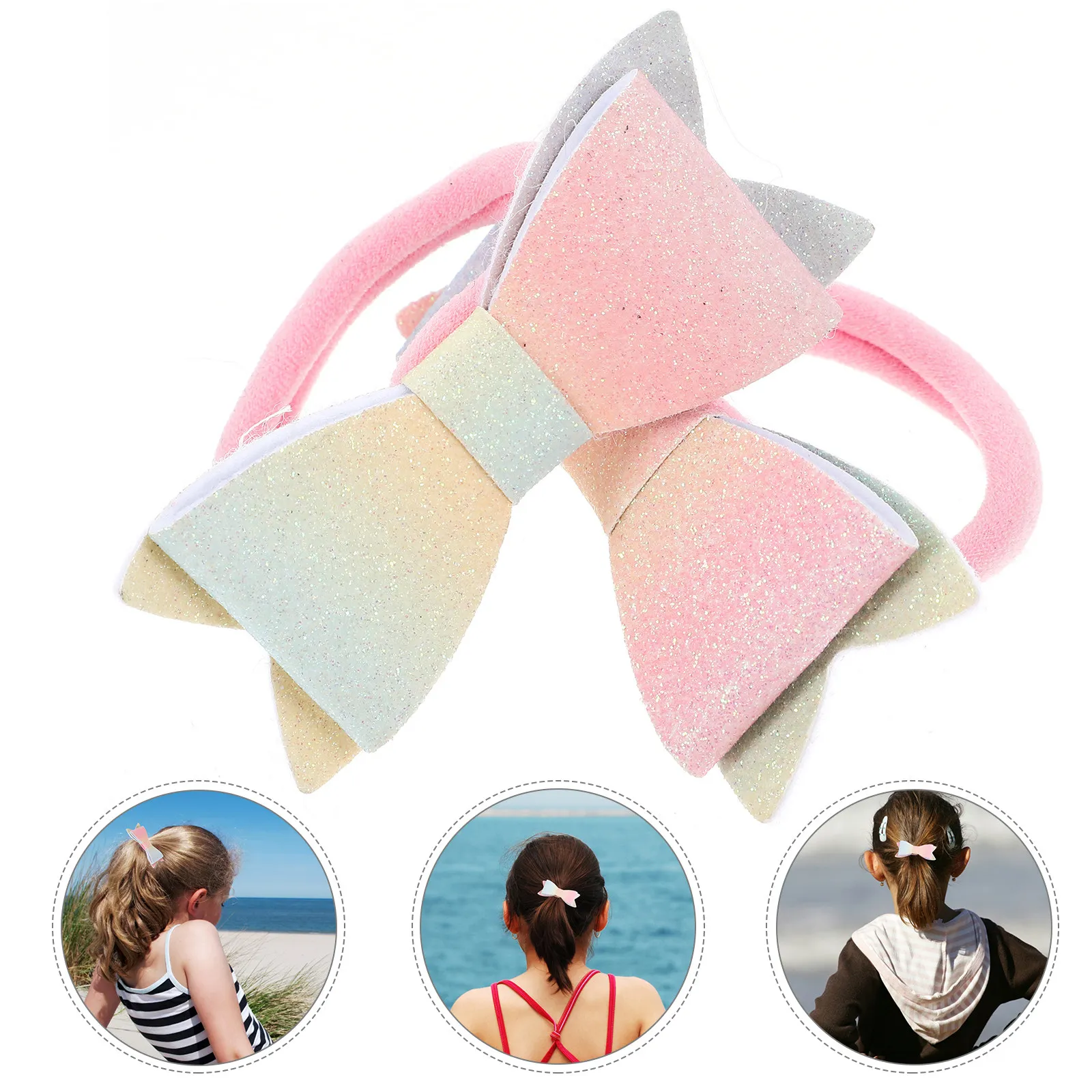 

2 шт. блестящие резинки для волос с бантом, яркие градиентные цвета, милые декоративные резинки-бантики для хвоста