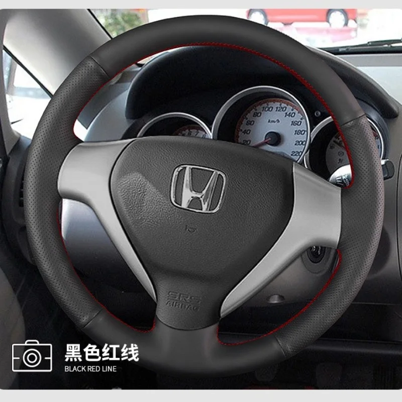 

Customized For Honda Fit Car Steering Wheel Cover Genuine Leather Non-slip Braid Hand-sewn 04 07 Auto Interior Accessories