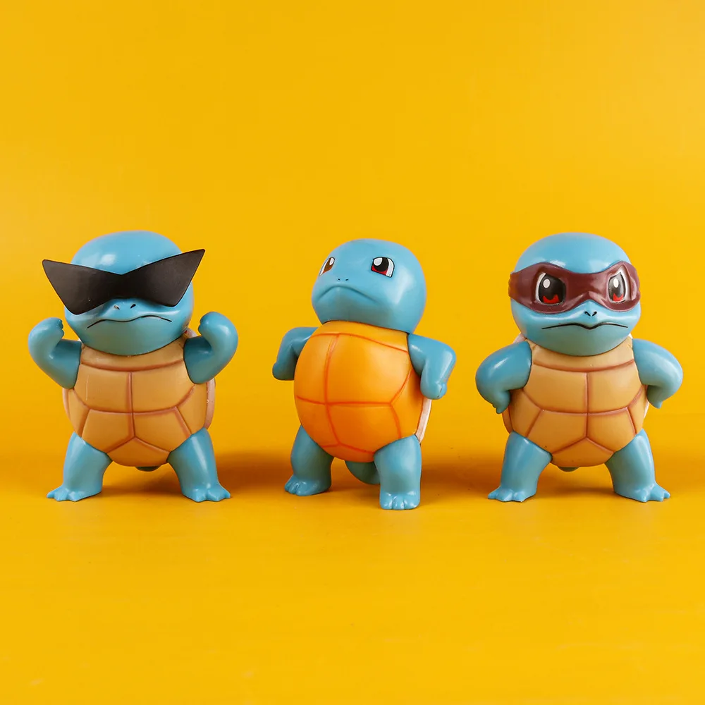 3Styles 9cm Pokemon Squirtle Wear Sun Glasses Action Figure PVC GK Model Colletible Office Desktop Decoration Kids Birthday Gift