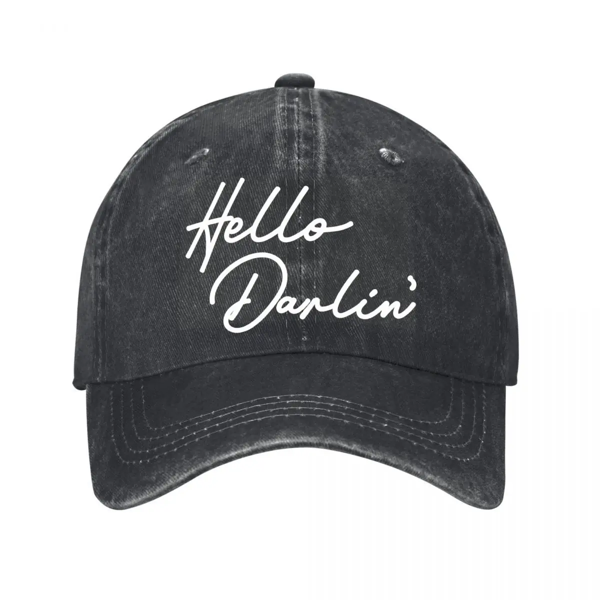 Hello Darlin Cursive Script Typography Design Washed Baseball Cap Outdoor Hat