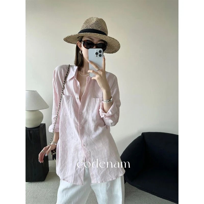

Women Summer Simplicity Casual Solid Color Polo Collar Long Sleeve Vacation Shirts Ladies Fashion All-match Office Lady Tops