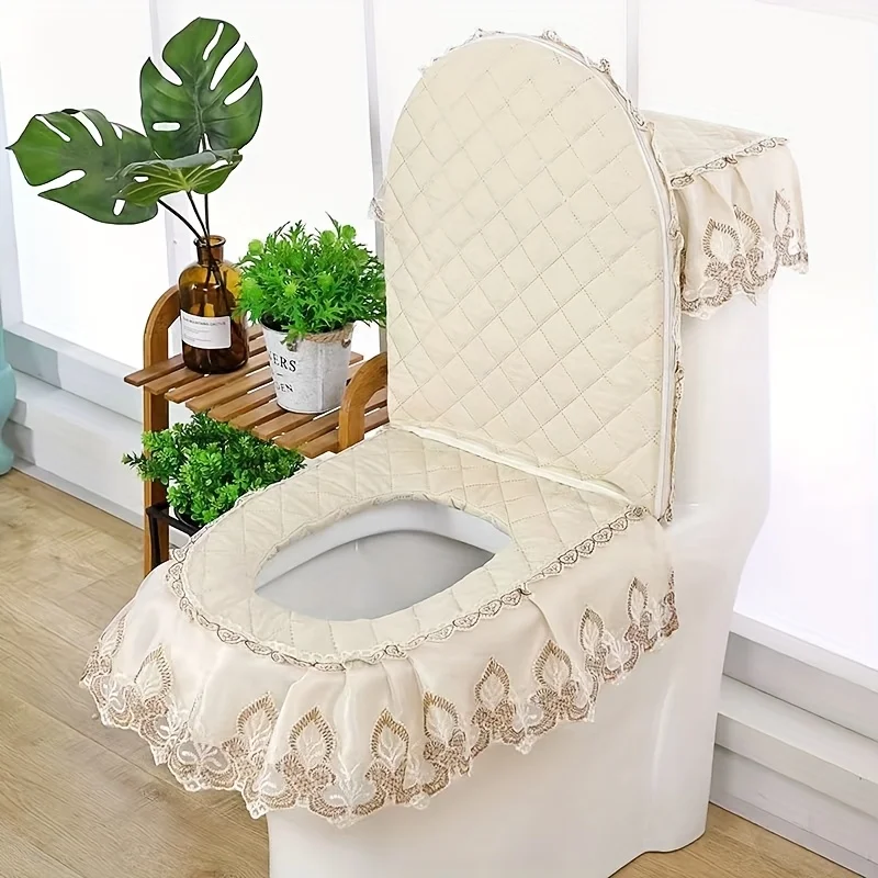 

European Style Toilet Seat Cover Solid Color Bathroom Decor Toilet Lid Cover Soft Toilet Seat Cushion Water Tank Dustproof Cover