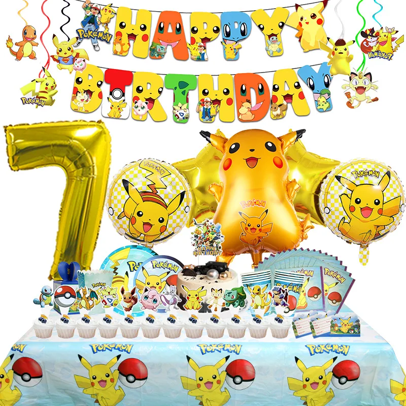 Décoration de fête d'anniversaire Pokemon, ballon en Latex en aluminium pour enfants, vaisselle jetable, fournitures pour événements Pikachu