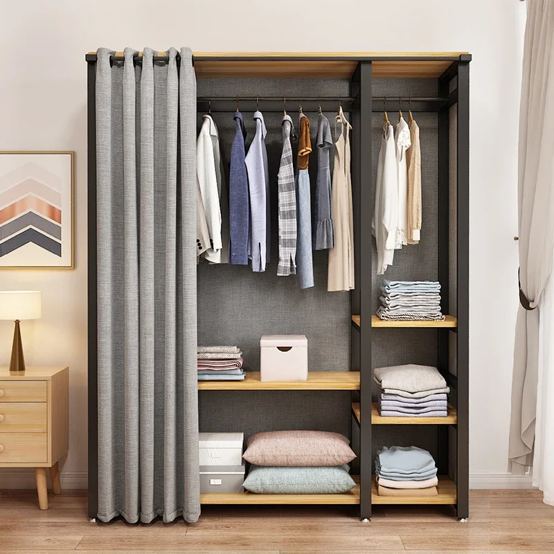 d*-Modern Organizer Wardrobe Space Saving Metal Shelves Foldable Cabinet Portable Closet Bedroom Lounge Suite Furniture./