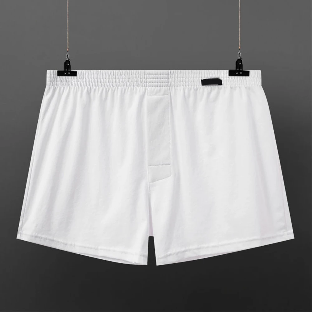 1pc Solid Color Mens Loose Cotton Boxer-Briefs Shorts Underwear Elastic Comfortable Sports Home Man Panties