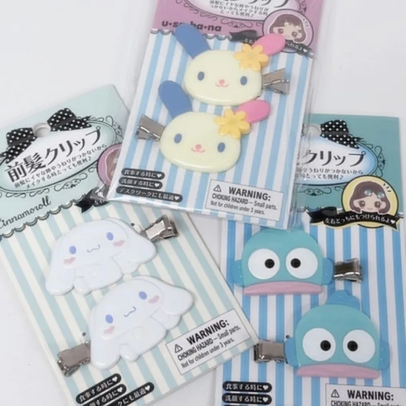 2Pcs Cartoon Hangyodon Bunny Seamless Side Hair Clip for Women Cartoon Cinnamoroll Bangs Clips Fashion Party Hair Accessories