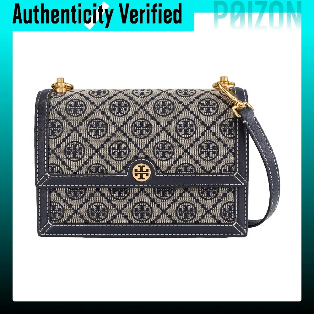 TORY BURCH T Monogram Fabric With Leather Shoulder Bag, Crossbody Bag Small Women's Marine Blue 135845-405