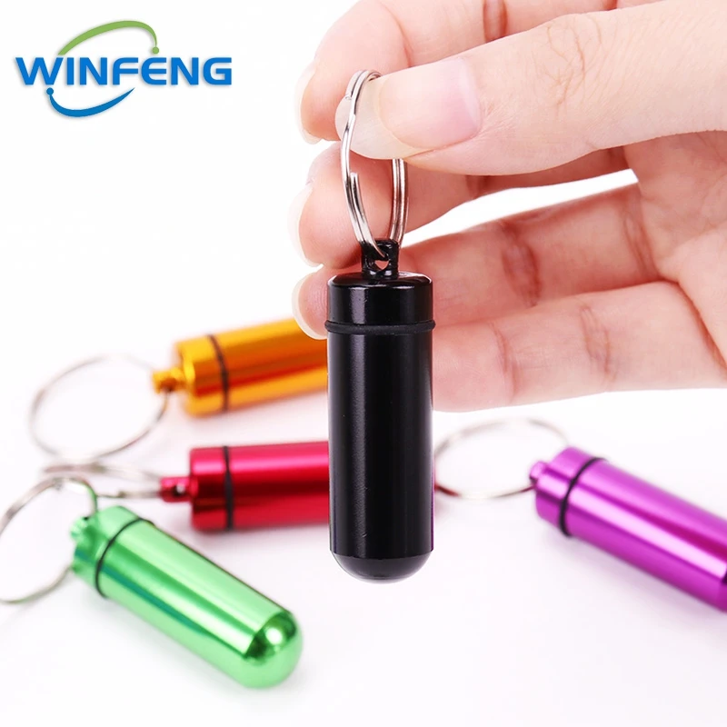 

Waterproof Aluminum Pill Bottle Keychain Emergency Medicine Storage Box Case Cache Drug Holder Container Keyring First Aid Kit