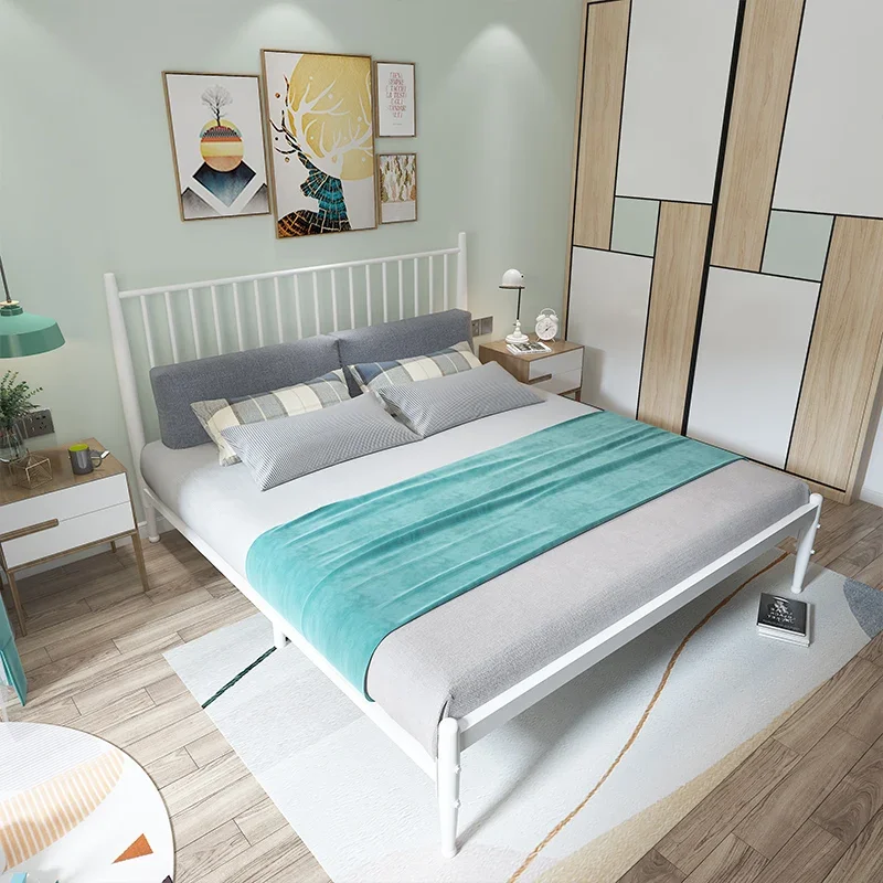 Cama de Ferro Nórdica de Design, Luxo Leve, Estética Moderna e Simples, Romântica para Casamento, Mobiliário para Dormir