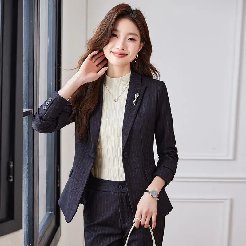 Lnsozkdg Fashion Professional Suit Korean Elegant Spring Autumn New Casual Blazers Coat + Pants Two-piece Set Femlae Clothing