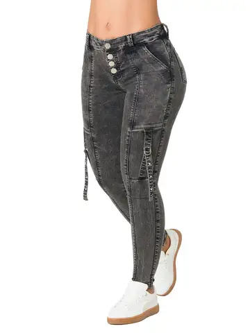 महिलाओं के लिए फैशनेबल वॉश ब्लैक और ग्रे फ्रंट बटन सजावटी स्ट्रैप, स्ट्रेच स्लिम बट टकिंग कैज़ुअल नाइन-पॉइंट जींस 8 best sales ग्रे पैंट - №6