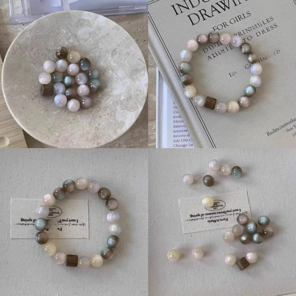 Retro Temperament Pink Brown Gradient Color Resin Glass Hand-strung Beads Bracelets for Women Fashion Charm Jewelry Accessories
