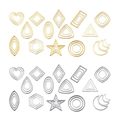 20Pcs 2 Color 14 Styles Mix Geometric Figur Charm Stainless Steel Pendant Open Pressed Resin Frame Mold Bezel DIY Jewelry Making