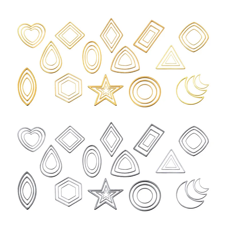 20Pcs 2 Color 14 Styles Mix Geometric Figur Charm Stainless Steel Pendant Open Pressed Resin Frame Mold Bezel DIY Jewelry Making