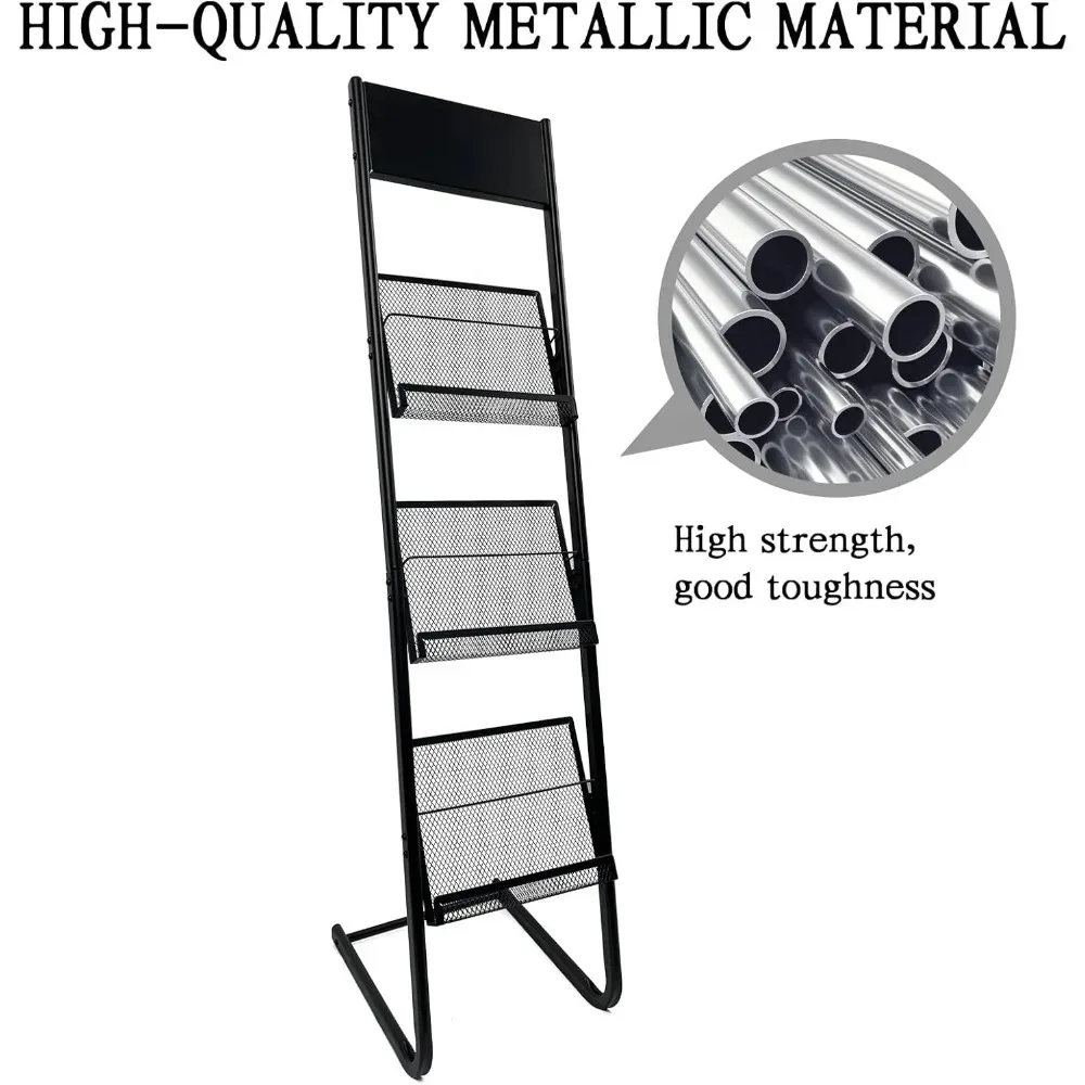 Напольная 3-уровневая полка для журналов, подставка для брошюр, изготовленная из металла высокой твердости, подходит для выставок, офисов.