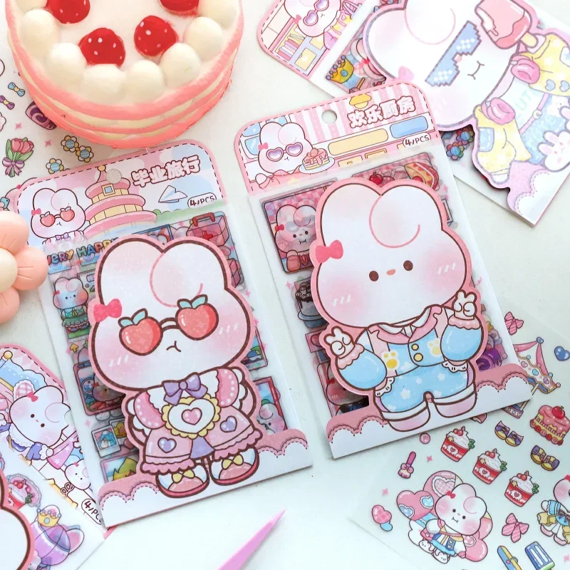 56 pack/lot Fashion Cute Rabbits PET Frosted Stickers Scrapbooking Diy Journal Stationery Sticker Gift Prizes Decor Wholewale