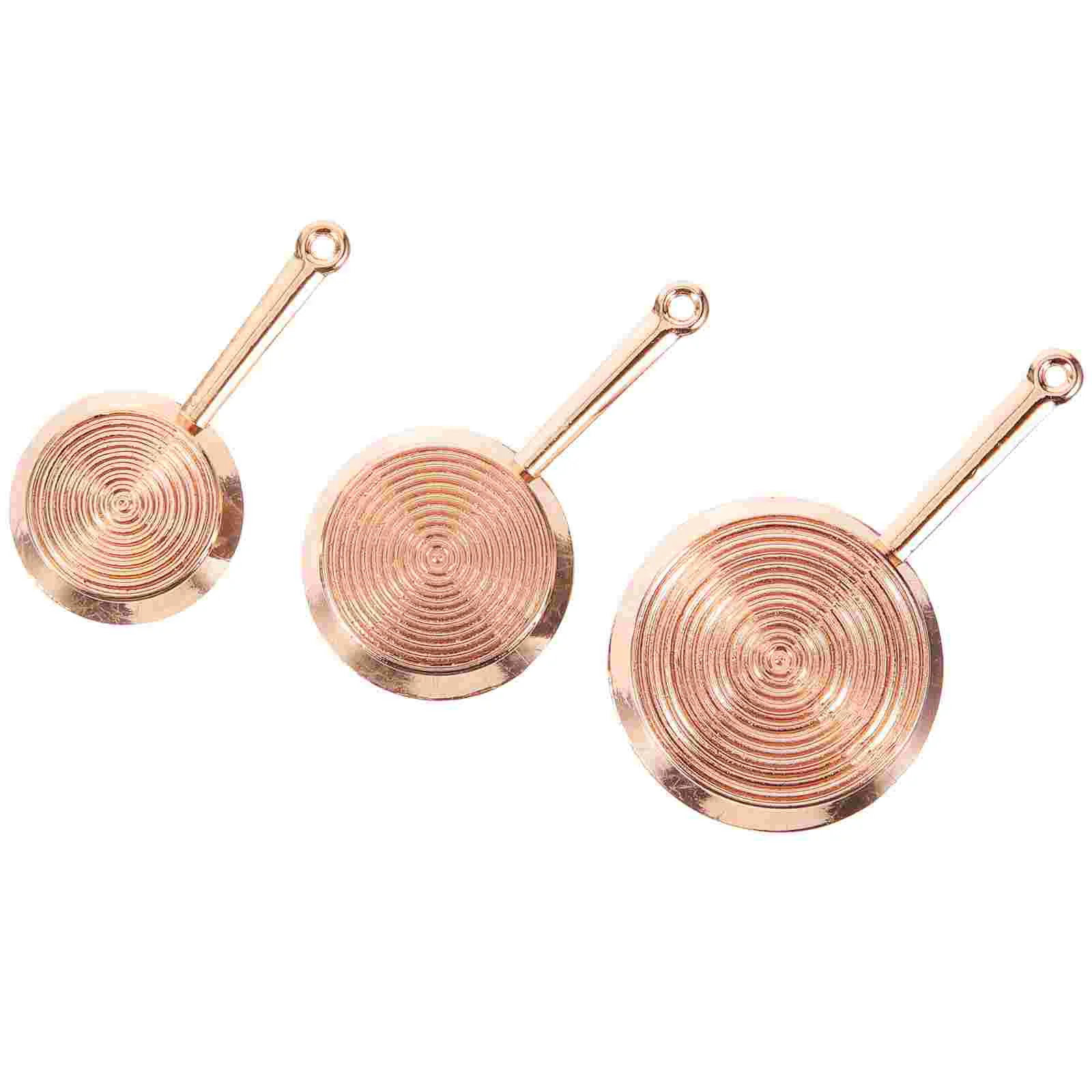 3 Pcs Car 1:12 Dollhouse Miniature Furniture Accessories Kitchen Utensils Alloy Pan Three-piece Set (brass Color) Decorative