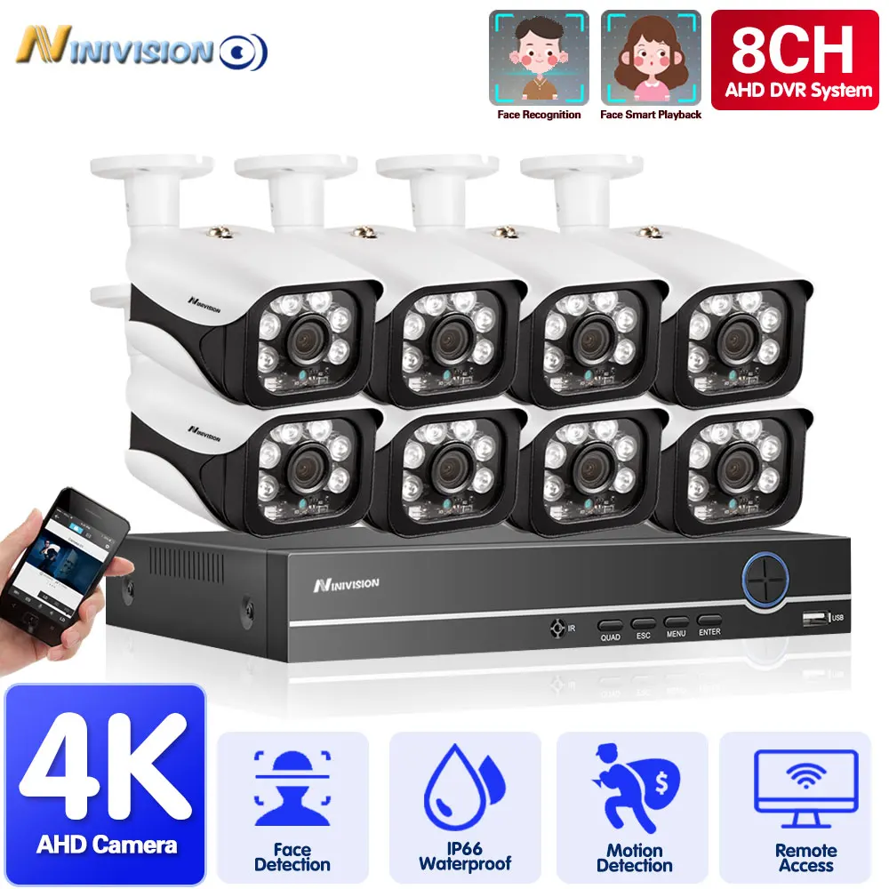 

4K AHD Video Surveillance Camera Kit Face Detection 8MP 8CH DVR Camera Security System Outdoor XMEYE CCTV Security System Set