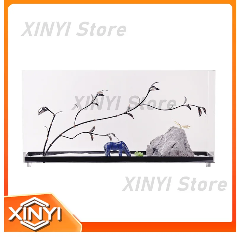 Modern New Chinese Style Metal Bamboo Leaf Decorative Ornament with Transparent Cover for Model Room Sales Office Living Room