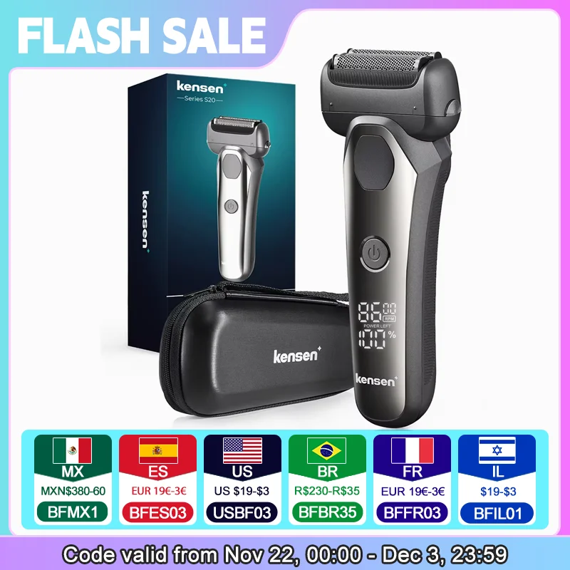 Kensen-Rasoir électrique S20 pour homme, lame flottante 3D, lavable, type C, aste par USB, tondeuse à barbe, machine pour barbier