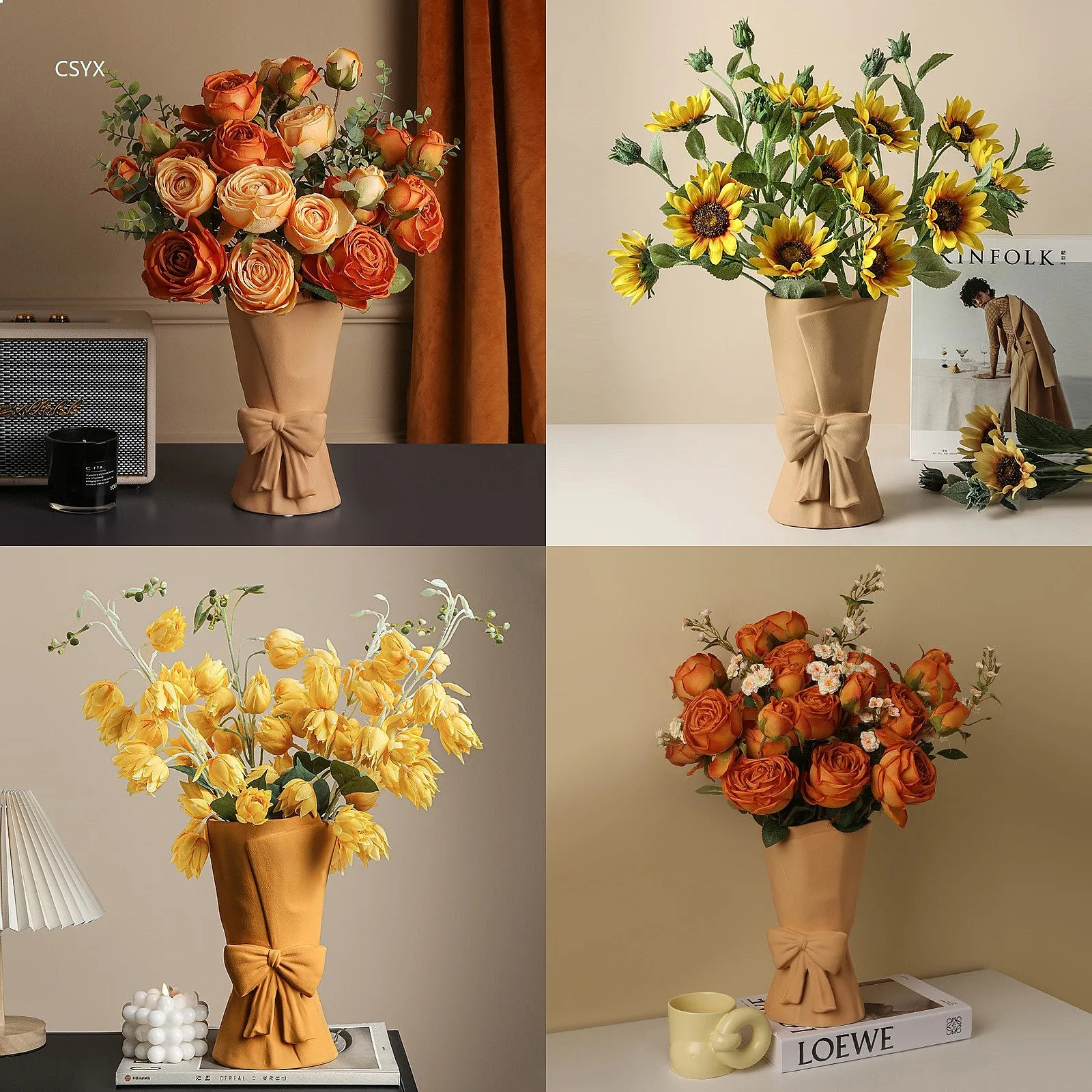 Nordic Ceramic Vase Flower Arrangement Set Home Decor Living Room Ornament Gift for Couple Women Birthday