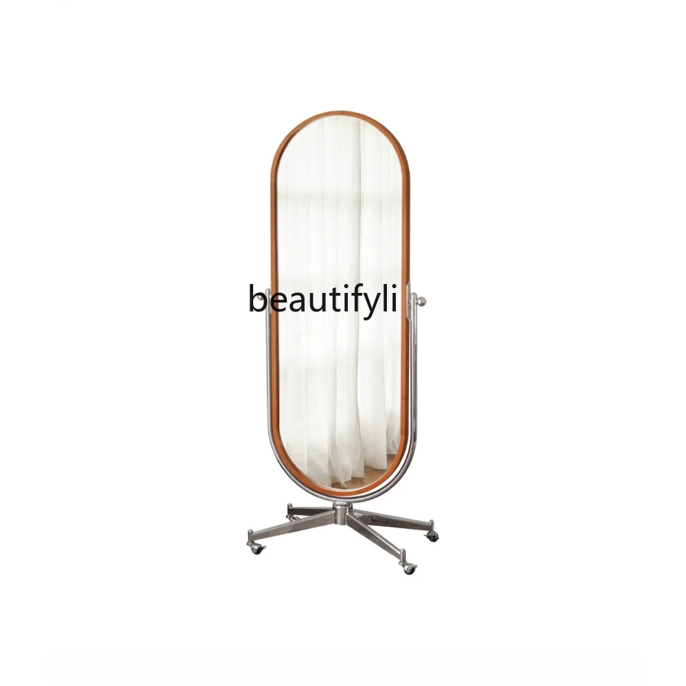 

yj Floor Mirror Household Solid Wood Full-Length Mirror Dressing Mirror Bedroom Modern Simple Movable