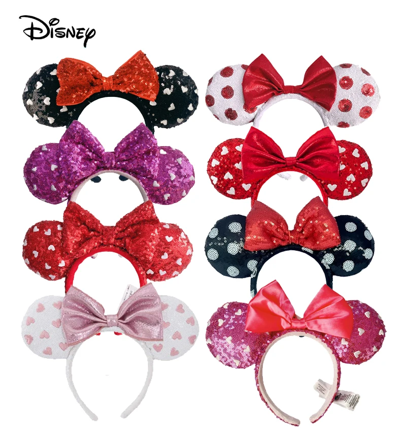 Disney Hair Bows Minnie Ears Hairband Loving Heart Headband Sequin Peach COSTUME Cosplay Plush Adult/Kids Party Gift