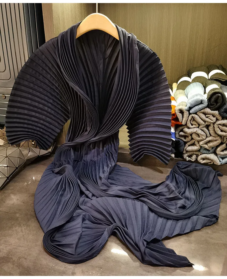 2025 Sold Color Pleated Trench Coat Women Open Stitch Bandage Irregular Midi-length Autumn Fashion Lady Elegant Coat