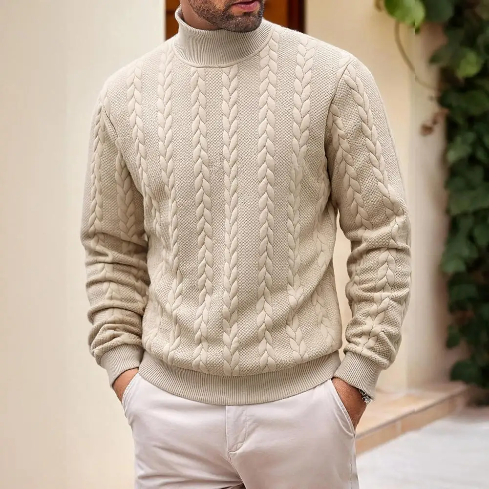 

Men Long-sleeve Knit Top Men's Twisted Knitted Turtleneck Sweater Casual Solid Color Pullover for Street Style Work for Men