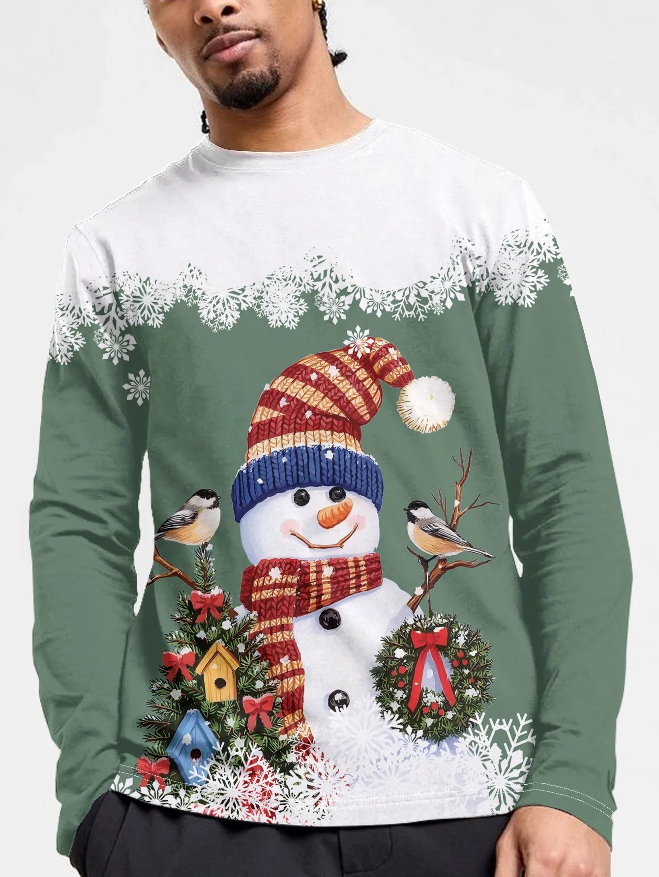 Christmas Theme Santa Claus 3D Prints Casual Men's Long Sleeved T shirt Tee Sports Pullover Crew Neck Tops Spring&Fall Clothing image 3