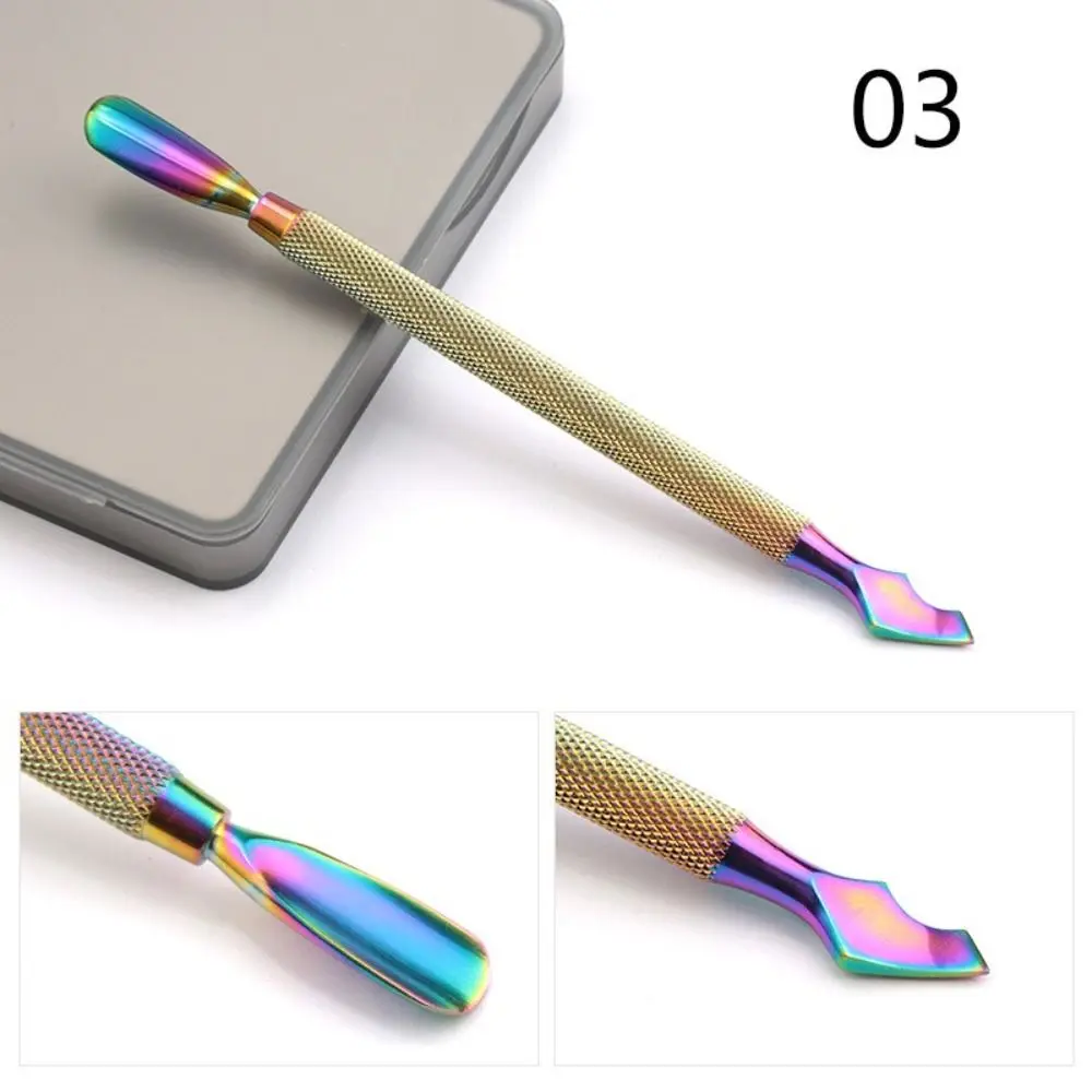 الفولاذ المقاوم للصدأ إهاب انتهازي مزدوجة نهاية الوجهين هلام مزيل طلاء الأظافر متعدد الألوان مثلث مكشطة باديكير أداة