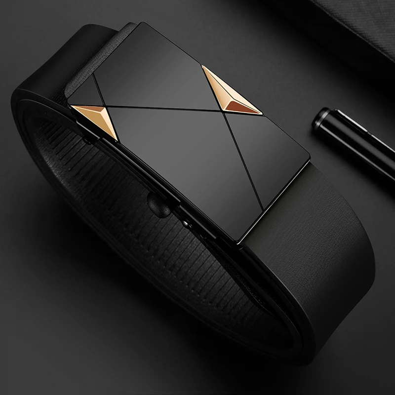 Cinto masculino com fivela automática de couro de marca premium