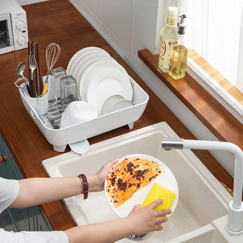 

Kitchen Sink Plastic Tableware Drainer Bowl Dish Countertop Multi-Functional Plate Portable Household Storage Rack Organizer