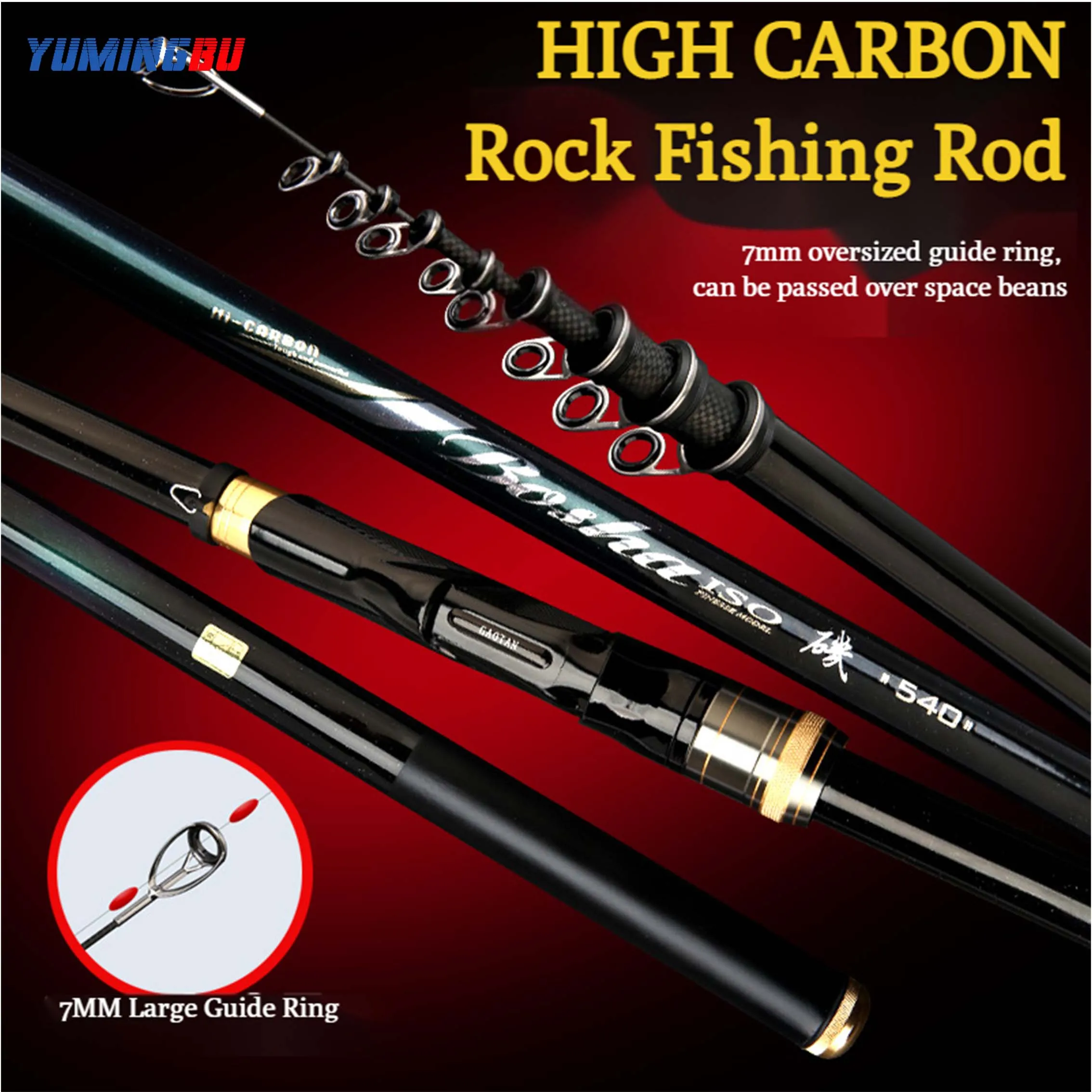 

YumingBu Long Section High Carbon Rock Fishing Rod for All water, with Angled Guide Ring, 19 Hardness or 28 Hard