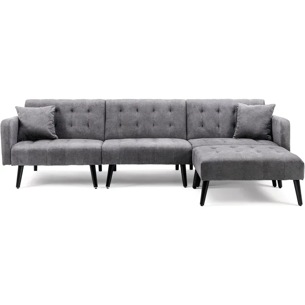 

Modern Linen sectional Convertible Sofa Bed Reversible Sectional Sofa Sleeper w/Chaise Lounge,Split-Back,Removable Armrests