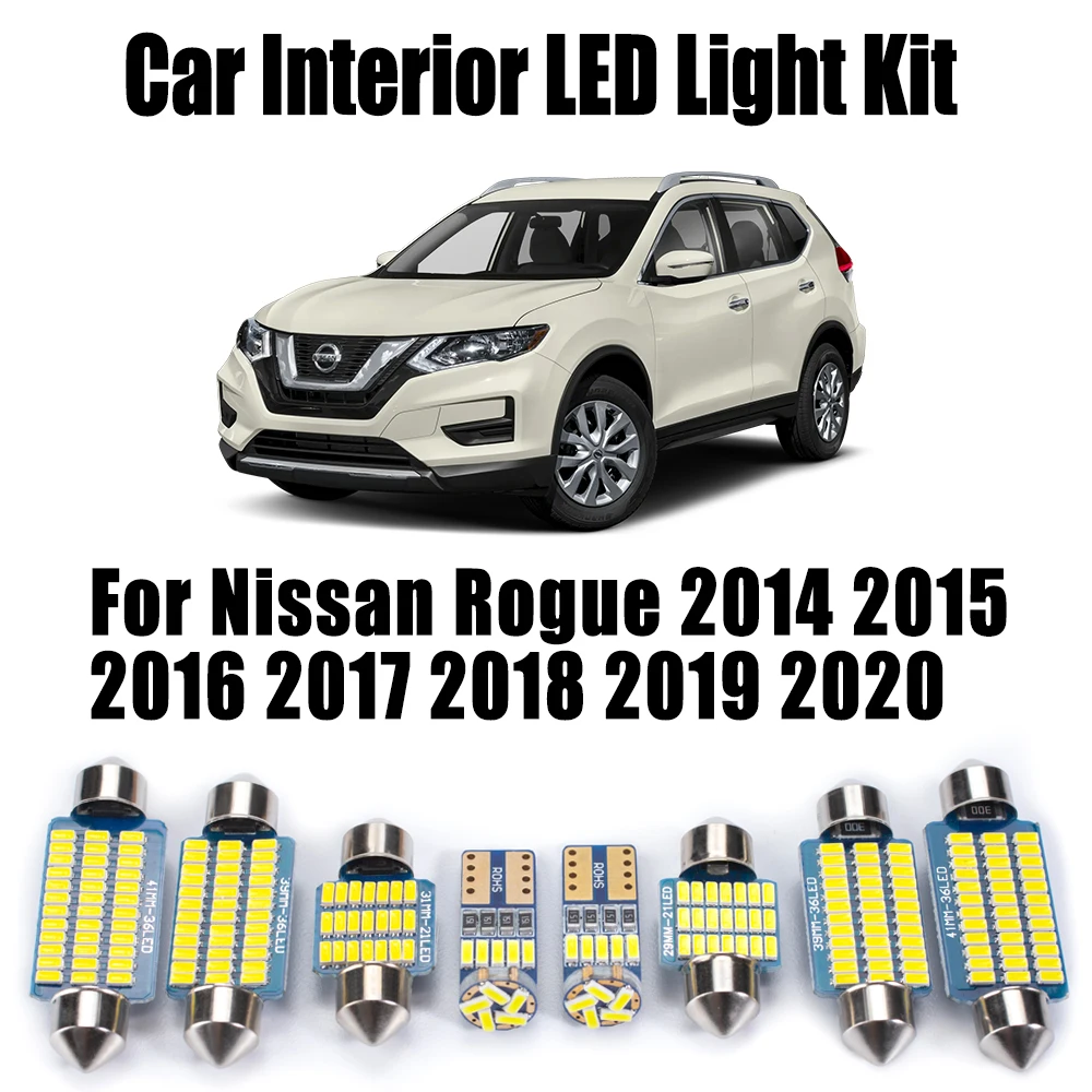 

12 шт. Canbus для Nissan Rogue 2014-2018 2019 2020 автомобильные аксессуары автомобильные светодиодные внутренние карты купольный багажник номерной знак комплект освещения