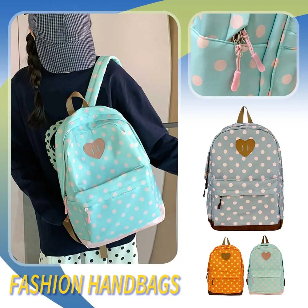 Women Nylon Polka Dot Cute Playful Bookpack Large Capacity Students Bookbags Multiple Pockets for Teens Girls College Commute