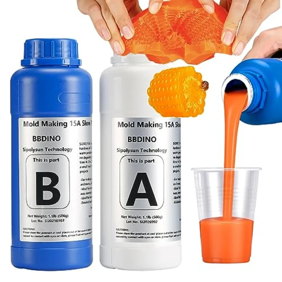 

Набор для изготовления силиконовых форм: быстротвердеющий силикон 15A для создания форм, 1 кг (2.2 фунта), соотношение 1A:1B, идеально подходит для форм из смолы/мыла/свечей/силикона.