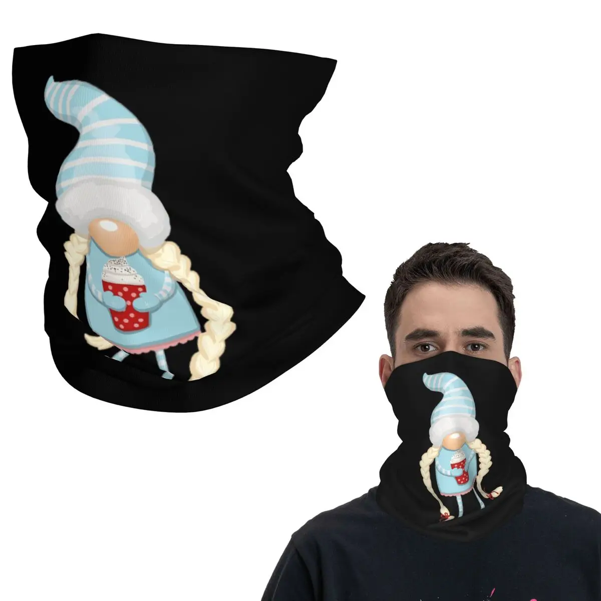 

Christmas Gnome With Coffee Bandana Neck Cover Printed Mask Scarf Multi-use Cycling Scarf Hiking Fishing Unisex Adult
