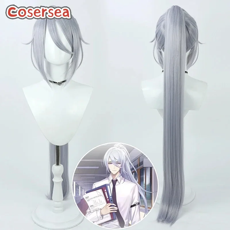 Cosersea Emerald Cosplay Wigs For All Time Emerald 100cm Long Straight Silver Gray Ponytail Wig Synthetic Hair Heat Resistant