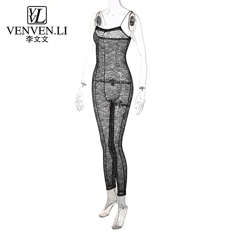 European and American cross-border women\'s clothing 2022 new summer gauze perspective sexy backless suspenders jumpsuit women17