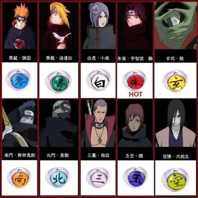 Naruto Anime Figure Akatsuki Uchiha Itachi Pain Konan Metal Ring Cosplay Jewelry Accessories for Fans Collectibles Prop