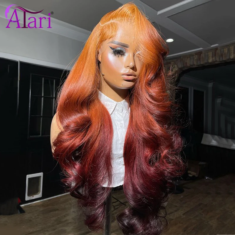 Ombre Orange Roots 13x4 Lace Frontal Wig Transparent 13x6 Dark Orange Human Hair Lace Front Wig for women Pre Plucked 5x5 Wig