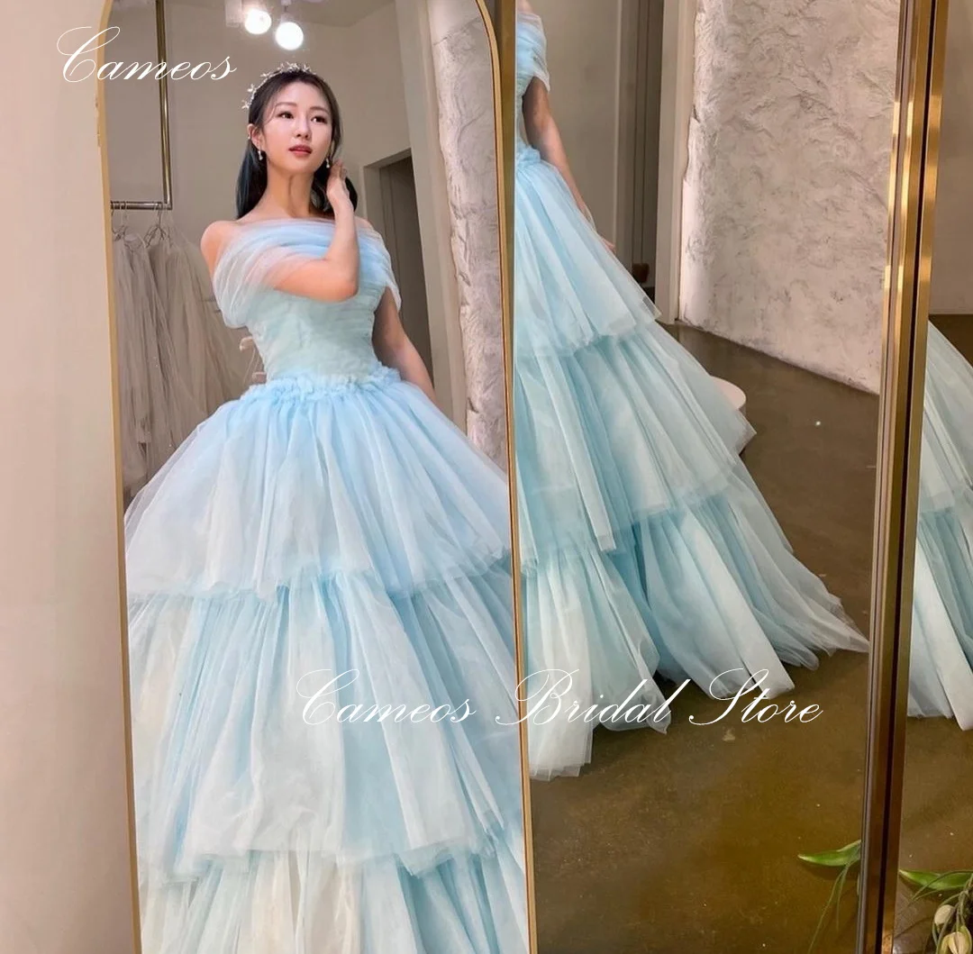 

SONDR Korean Strapless Evening Dress Custom Made Formal Prom Dress Tulle Tiered 웨딩드레스 Mermaid Occasion Party Evening Gown