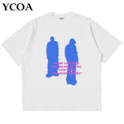 Men T-Shirt Shadow Graphic Cotton Oversized Tops Harajuku Summer Streetwear Korean Fashion Vintage Short Sleeve Tee Y2k Clothing