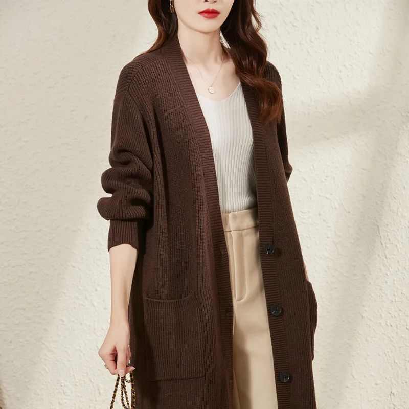 2022 Casual long cashmere coat women\'s top vintage loose thickened sweater coat solid color oversized pullover Korean fashion cl